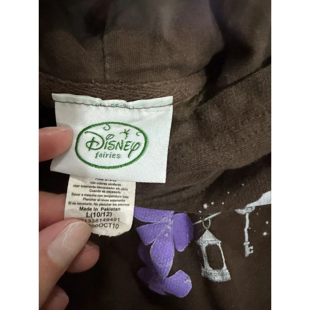 Vintage Y2K Disney Fairies Tinkerbell Brown Purple Hoodie Girls Size 10-12